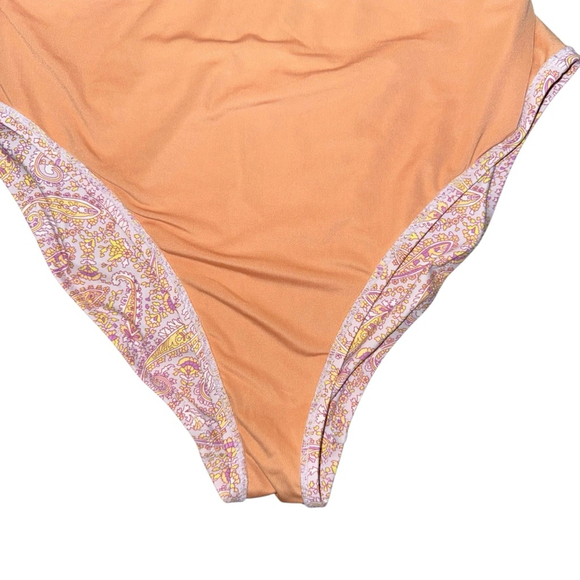 J.Crew Eco Plunge V-Neck One-Piece Swimsuit Pink Paisley Print size 10 tie back - Picture 13 of 13